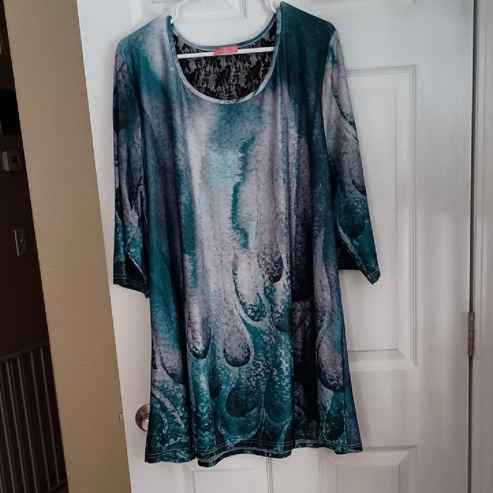 Simply Aster Size 3X Watercolor Tunic Dress Top (y555)
